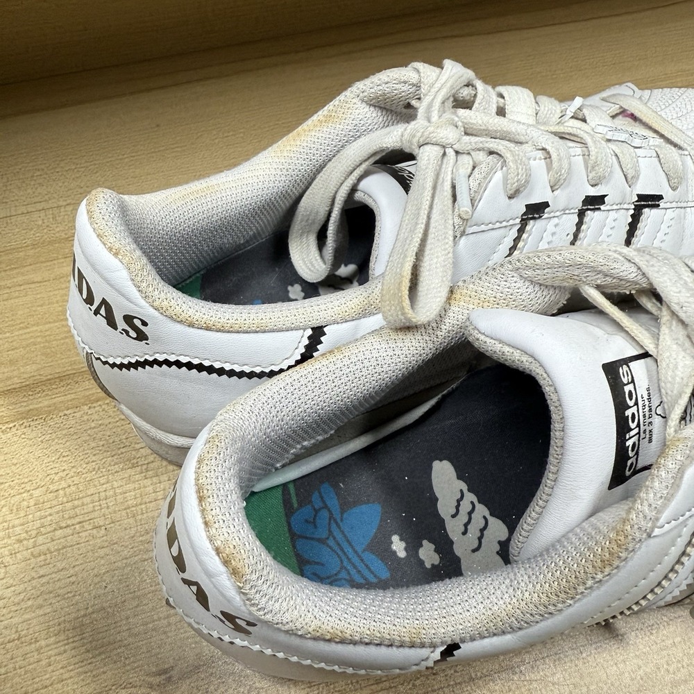 Adidas Superstar Cloud Sneakers Thin Stripes White Black‎ Leather Women's 6.5 - Picture 7 of 12